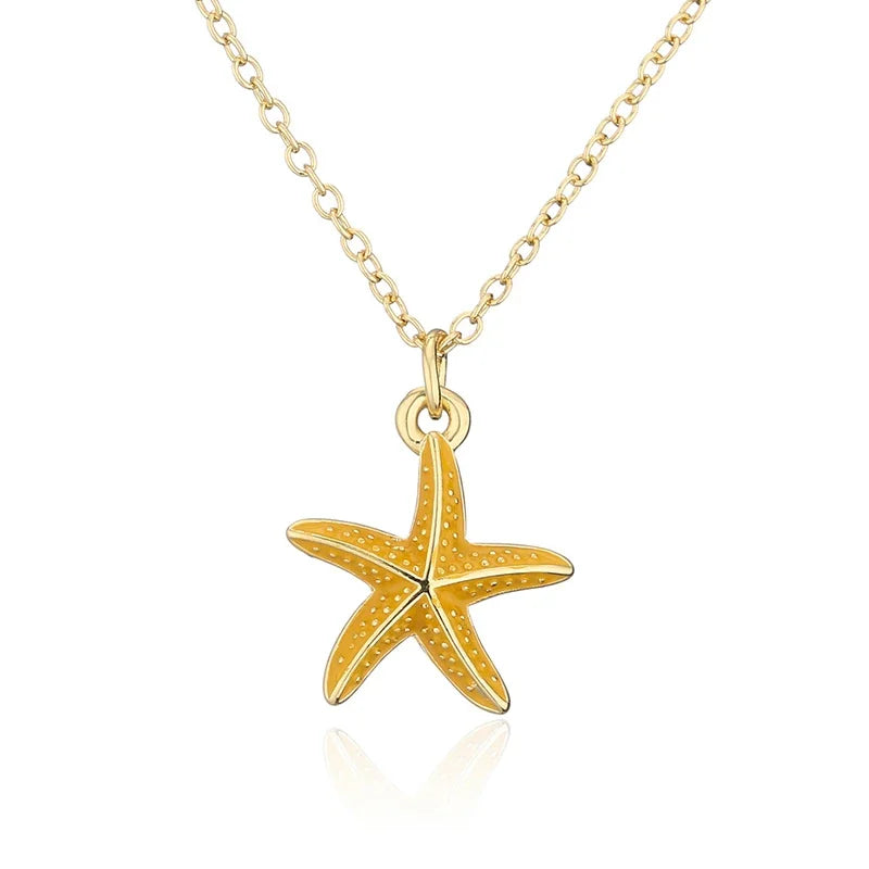 Bohemia Enamel Starfish Pendant Necklaces for Women Copper Gold Plated Clavicle Necklace Fashion Summer Beach Holiday Jewelry