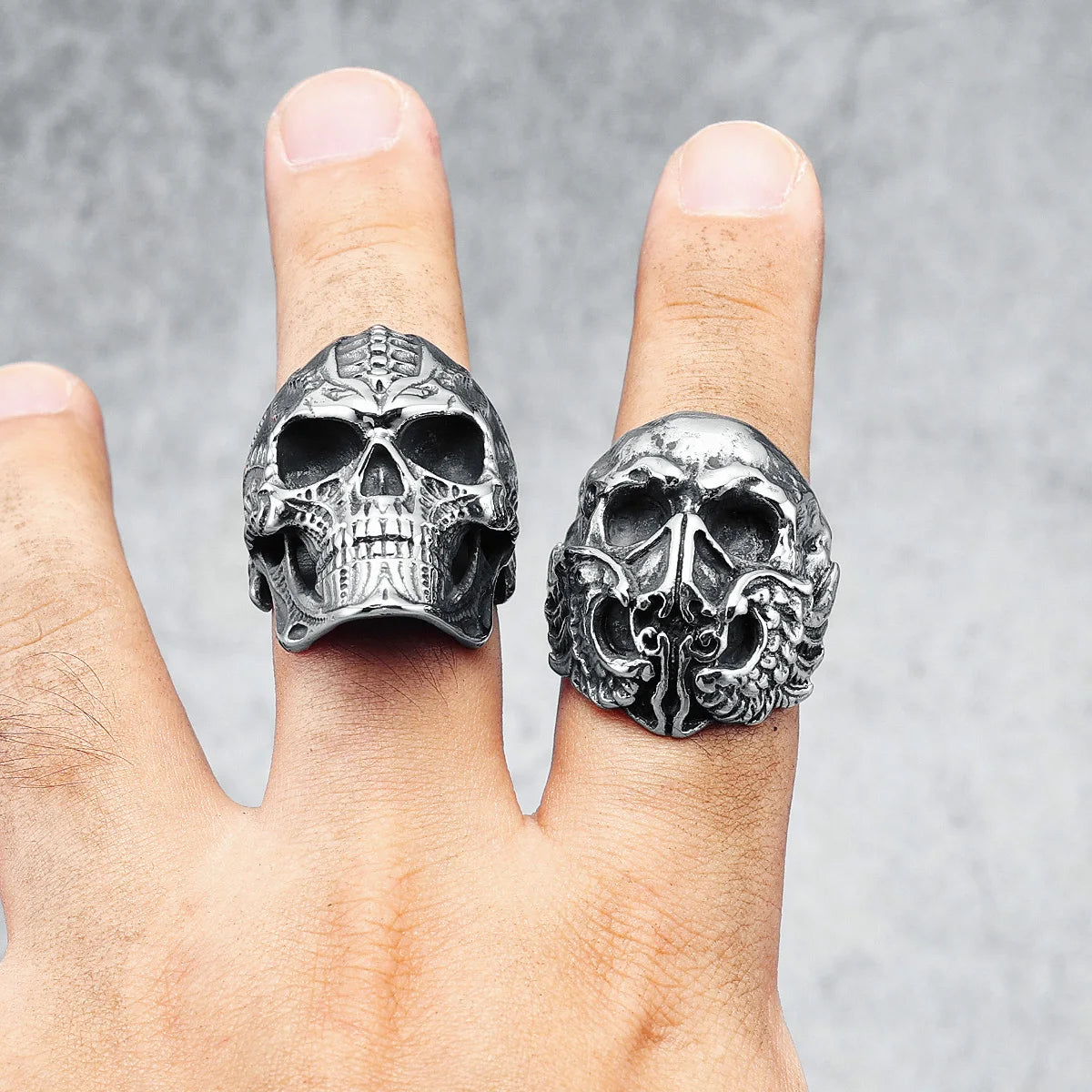 Mask Skull Men Rings 316L Stainless Steel Skeleton Wings Rock Punk Rap HipHop for Biker Rider Male Boyfriend Jewelry Best Gift