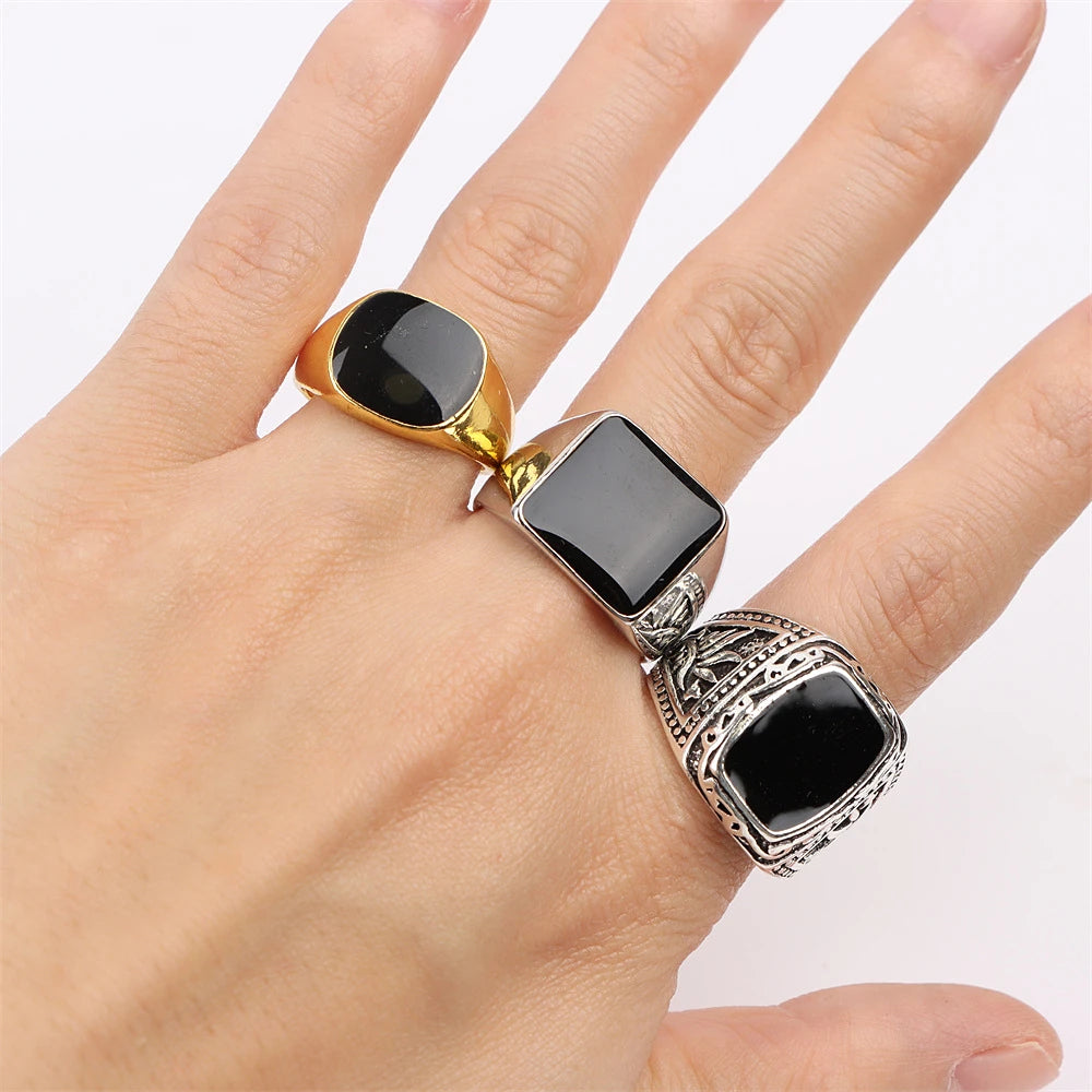 Wholesale 20Pcs/lot Vintage Black Square Ring For Women Men Mix Style Retro Punk Hip Hop Rock Party Jewelry