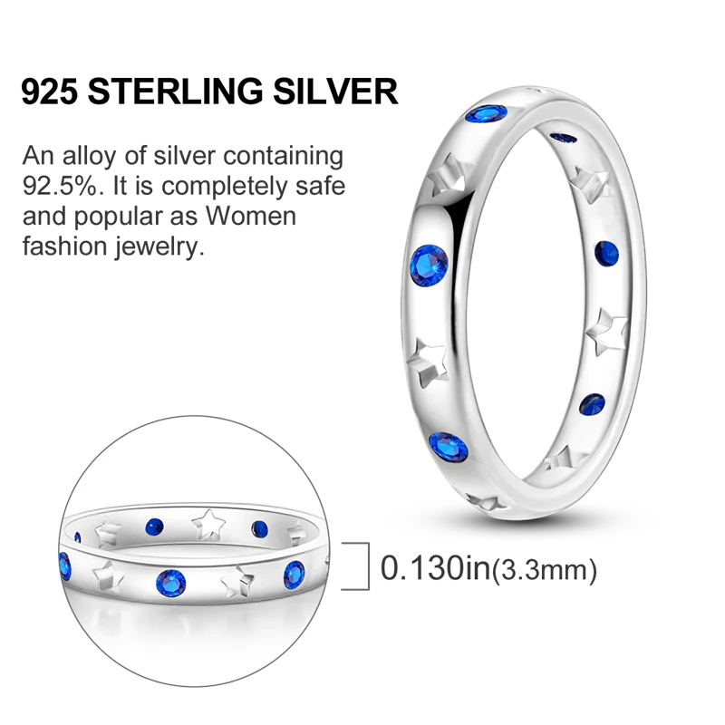 925 Sterling Silver Rings Original Design Blue Zircon Star Moon Finger Rings For Women High Quality Wedding Jewelry Gift