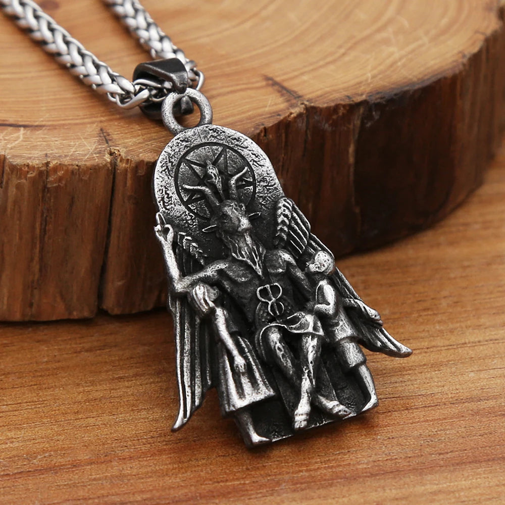 Gothic Vintage Stainless Steel Lucifer Satanic Signet Pendant Necklaces For Men Fashion Punk Anubis Necklace Party Jewelry Gifts