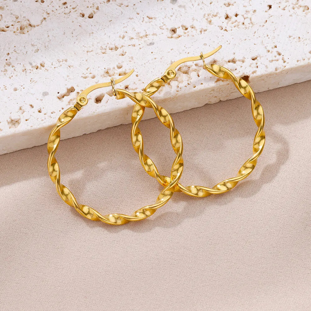 Vintage Round Stainless Steel Hoop Earrings For Women Geometric Earring 2024 Trending Statement Ear Jewelry Christmas Gift BFF