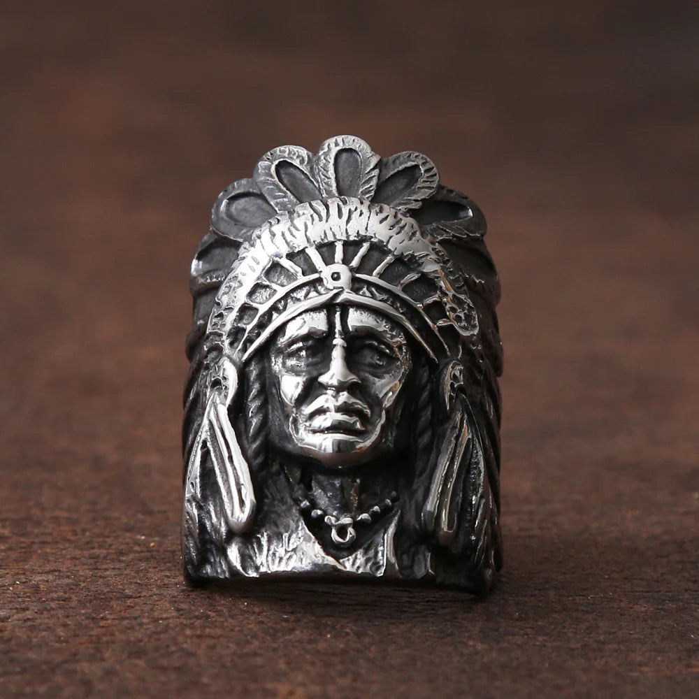 Vintage Indian Chief Rings For Men 316L Stainless Steel Biker Men's Ring Huge Punk Hip Hop Ring Fashion Jewelry Gift