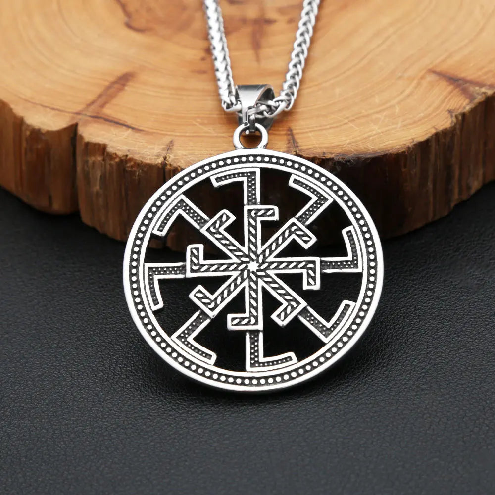 Vintage Fashion Slavic Kolovrat Symbol Pendant For Men Nordic Stainless Steel Vikings Celtic Knot Necklace Amulet Jewelry Gifts