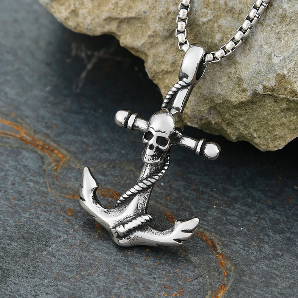 Vintage Gothic 316L Stainless Steel Skull Pendant Necklace For Men Boys Fashion Punk Personality Hip Hop Jewelry Halloween Gifts