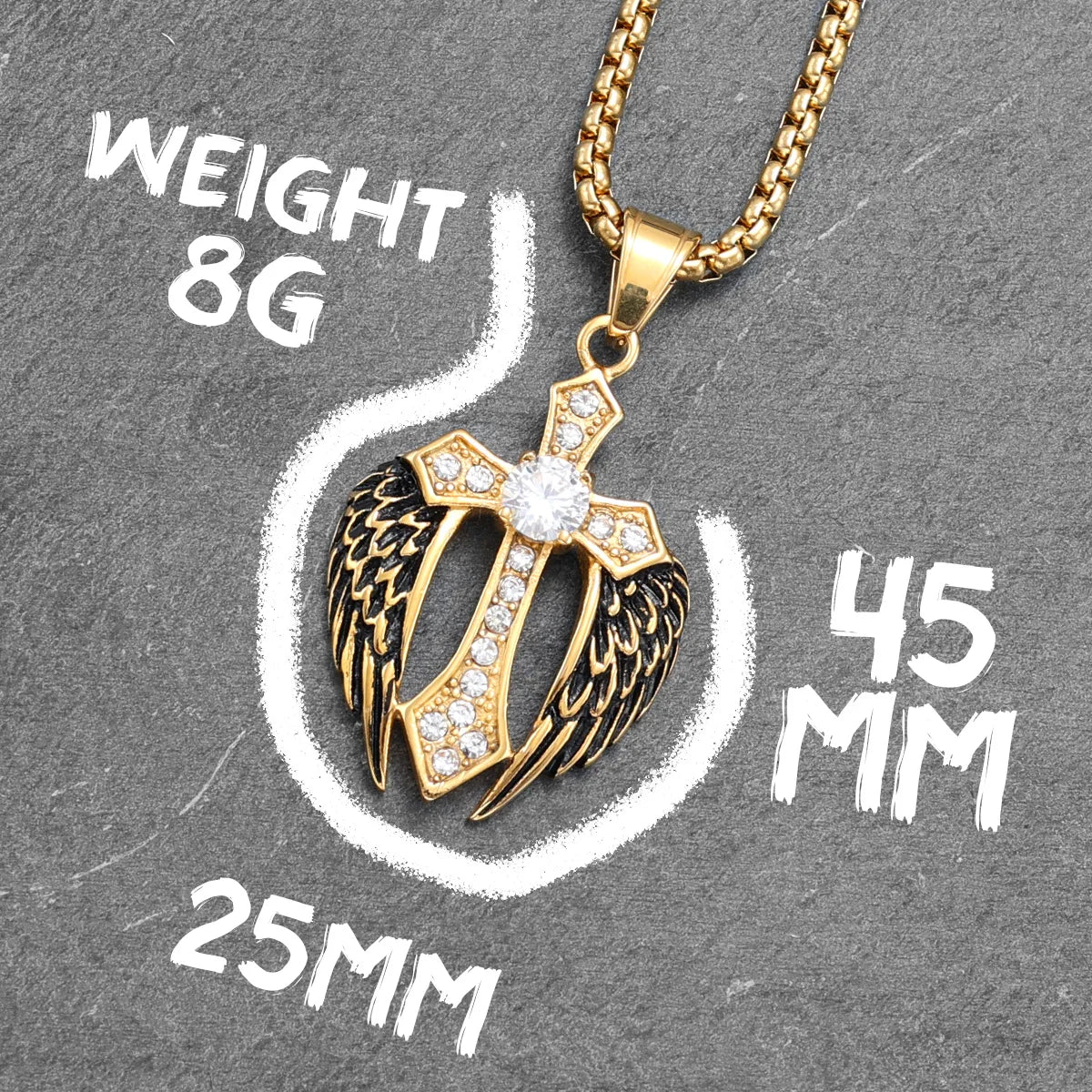 Golden Cross Pendant Men Women Necklace 316L Stainless Steel Wings Punk Gothic Chain Rock Rap for Male Vintage Jewelry Wholesale