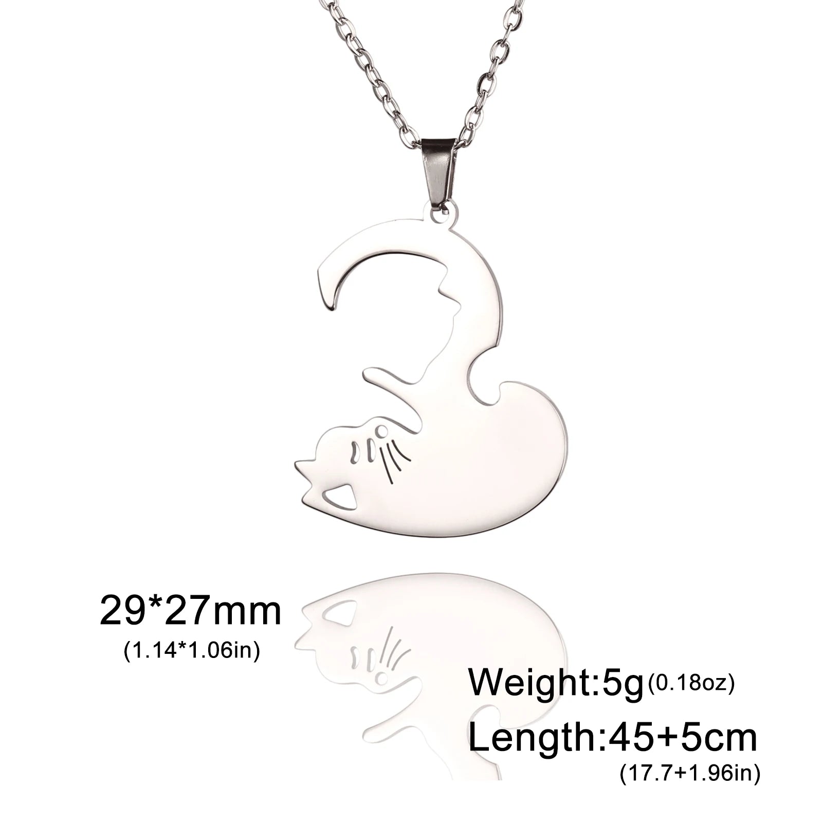 Dreamtimes Couple Jewelry Round Broken Heart Hugging Cat Necklace Women Yinyang Stainless Steel Pendant Splicing Lovers Gifts