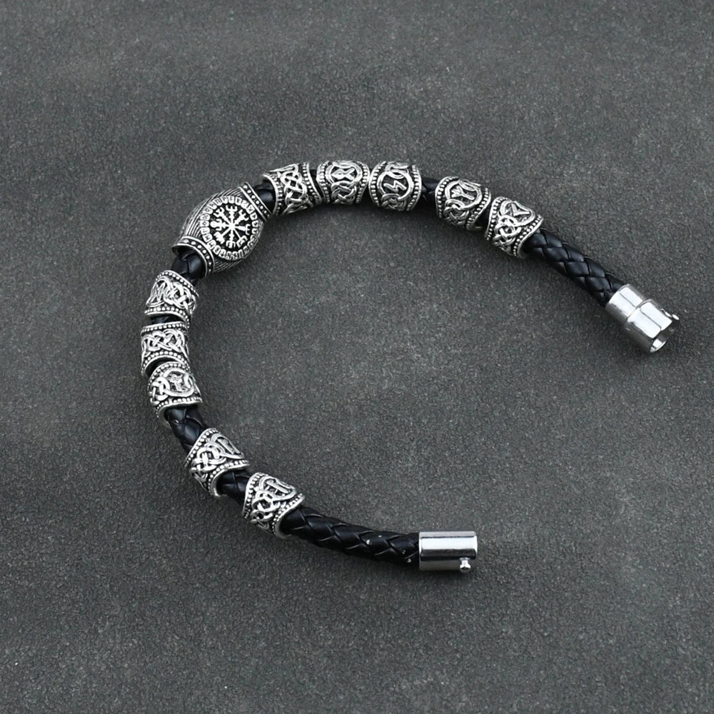 Nordisches Runenarmband Vikingo 15-teiliges Runenperlen-Vegvisir-Kompass-Amulett-Wikingerarmband slawisches Accessorier