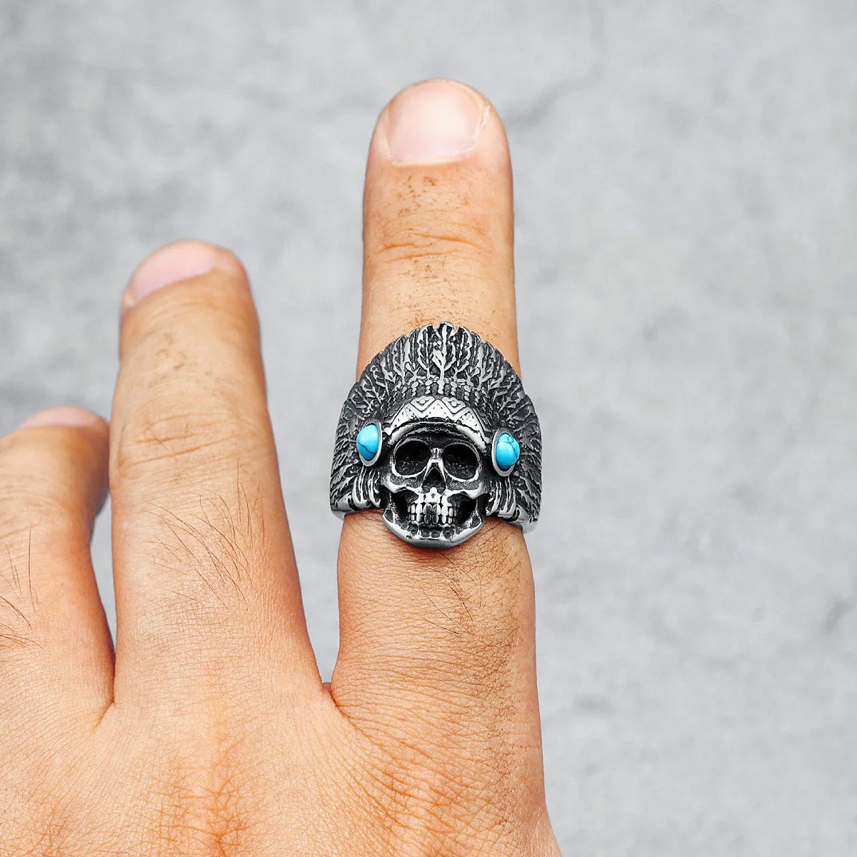 Chief Skull Rings Men Rings 316L Stainless Steel Tribe Amulet Ring Rock Party for Biker Rider Male Boyfriend Jewelry Best Gift