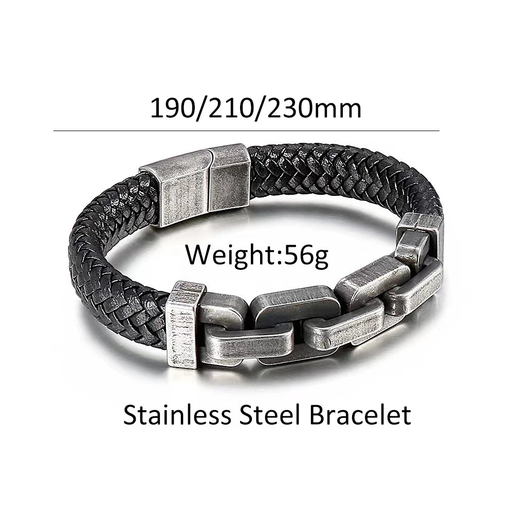 Gothic Vintage 316L Stainless Steel Bracelet Men's Punk Hip Hop Fashion Leather Bracelets Motorcycle Jewelry Gifts Dropshipping