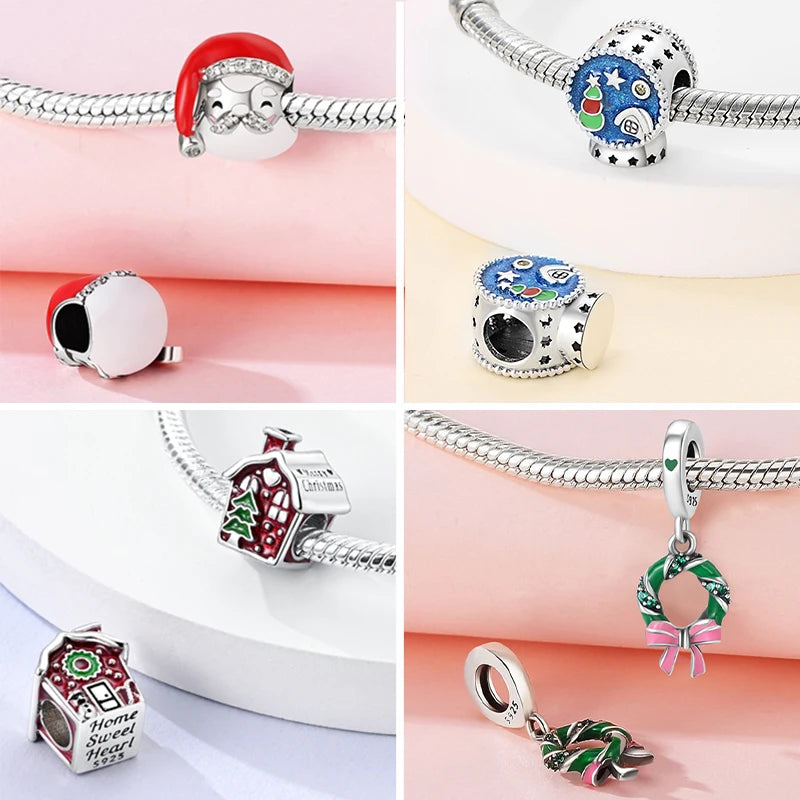 2024 New Christmas Charm Beads 925 Sterling Silver Charm Pendants for Original Pandora Bracelet Women DIY Jewelry Christmas Gift