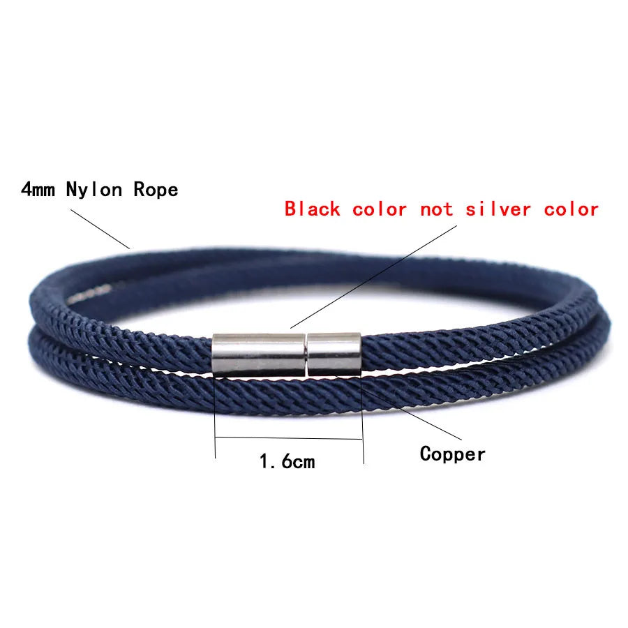 Noter New Arrival Mens Rope Bracelet 4mm Nylon Double Layer Lucky Thread Braclet Nickel Black Detachable Buckle Gift For Him