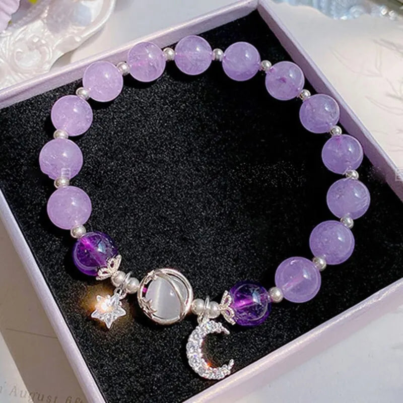 Bracelet en pierre d'opale de couleur bleu violet pour femmes filles bracelets en cristal brillant pendentif étoile de lune bracelets bracelet bijoux