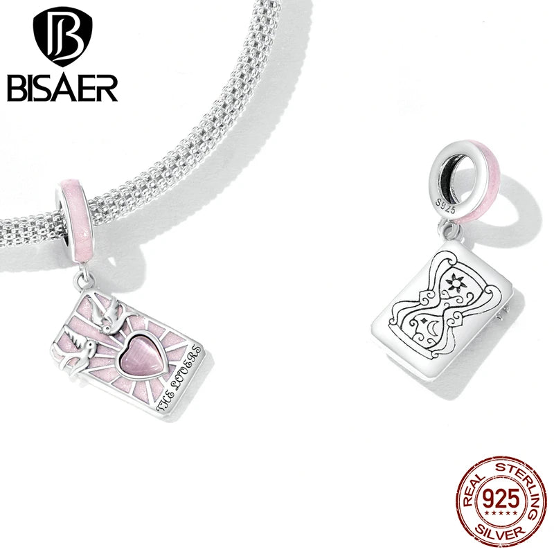 BISAER 925 Sterling Silver Star Tarot Card Charm Bead Moon Tarot Card Pendant Pendant for Women DIY Bracelets Fine Jewelry Gift