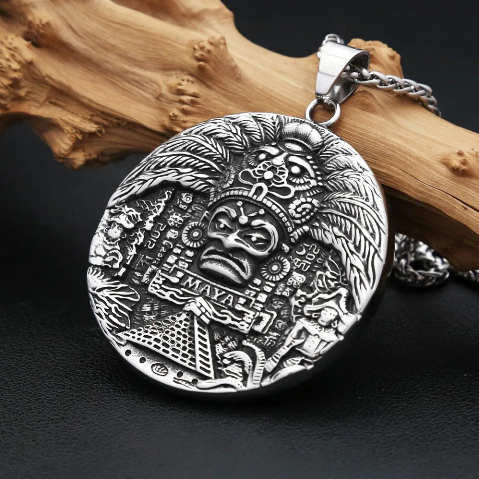 Vintage Mayan Pattern Pendant Necklaces For Men Women 316L Stainless Steel AZTEC CALENDAR Necklace Amulet Jewelry Dropshipping