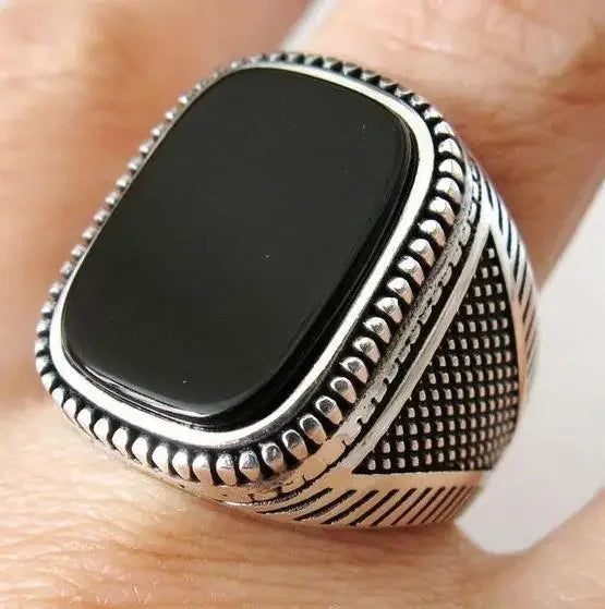 New Punk Turkey Vintage Rings Geometric Oval Black Suitable for Anniversary Party Wedding Men's Rings High-end Luxury Jewelry