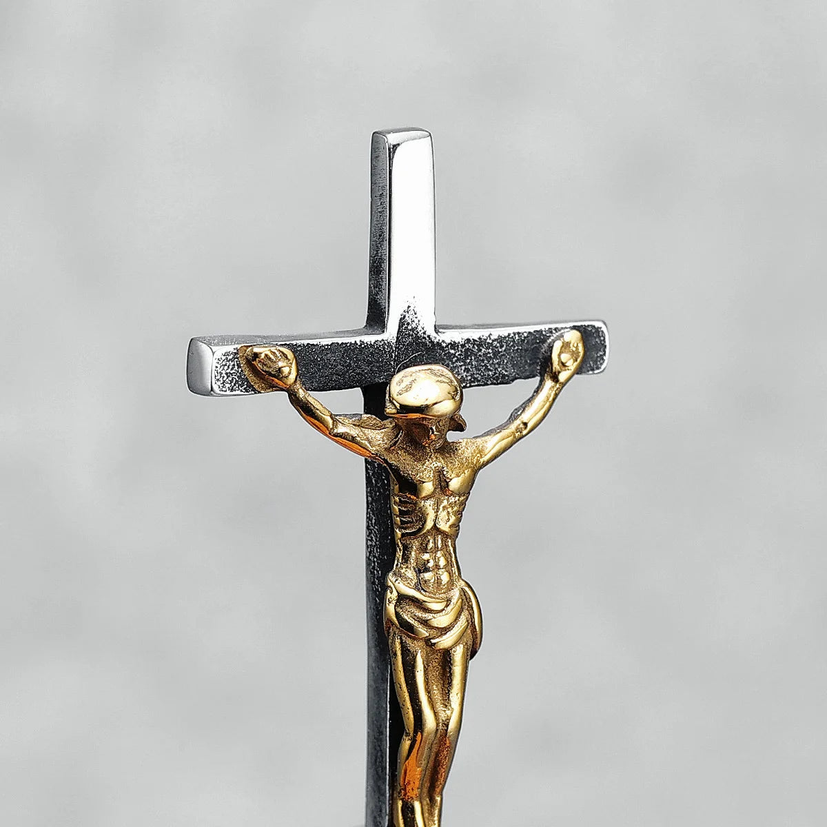 Jesus Cross Necklace INRI 316L Stainless Steel Men Retro Pendant Golden Color Chain Religion Rap Belief for Friend Jewelry Gift