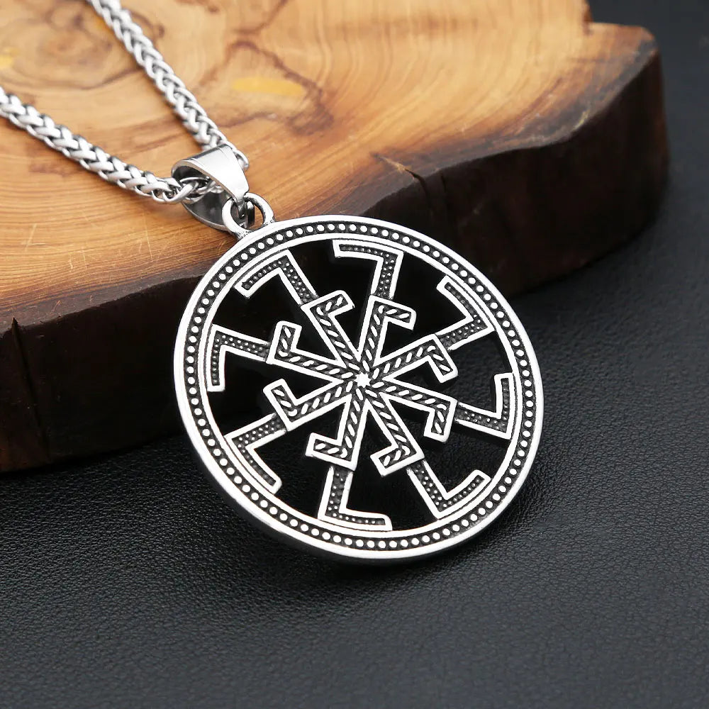 Vintage Fashion Slavic Kolovrat Symbol Pendant For Men Nordic Stainless Steel Vikings Celtic Knot Necklace Amulet Jewelry Gifts