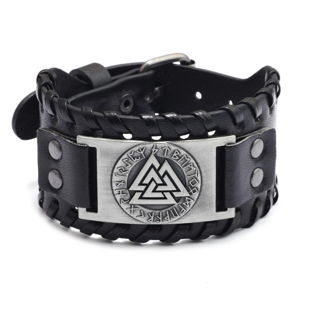 Breites Retro-Lederarmband mit Piratenkompass für Männer, keltisches Wikinger-Kompassarmband, Schmuck, männliche Accessoires, Geschenke für den Freund