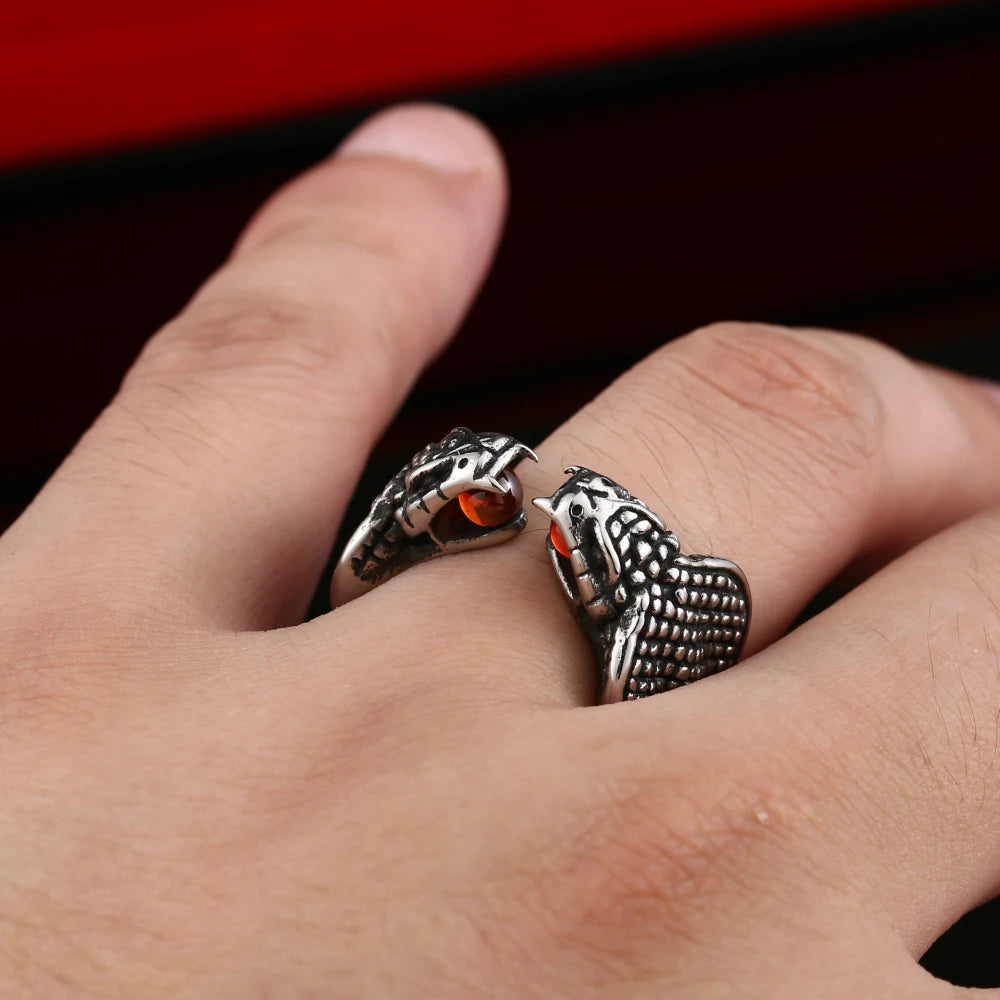 Punk Red Stone Animal Snake Ring For Men Women Gothic King Cobra Opening Adjustable Ring Stainless Steel Jewelry Gift Wholesale