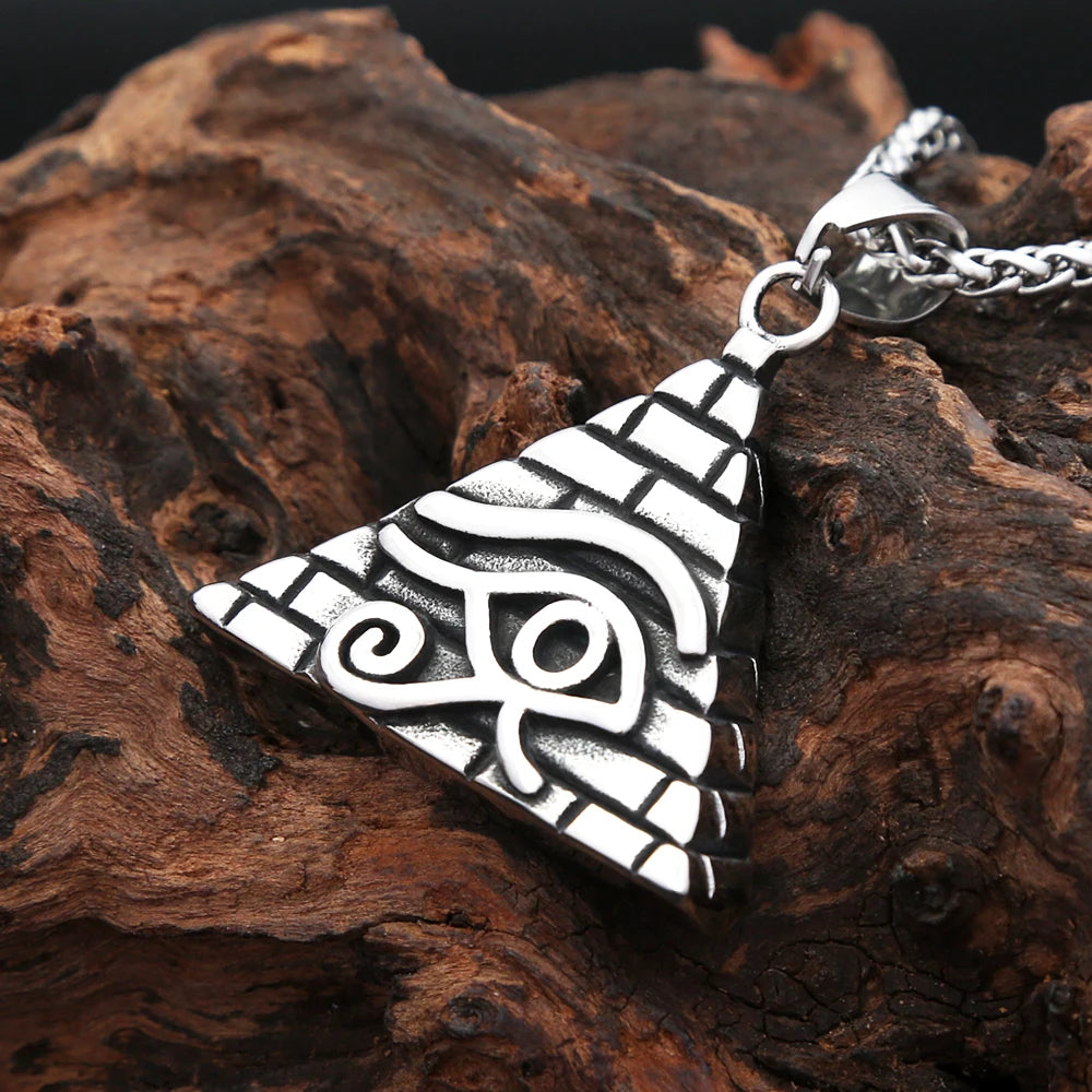 Vintage Fashion Eye Of Horus Pendant Necklaces For Men Stainless Steel Egyptian Pyramid Necklace Amulet Jewelry Gifts Wholesale