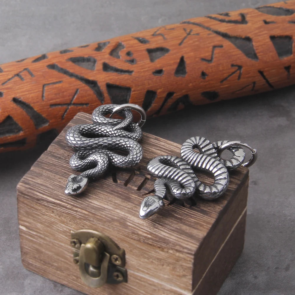 Vintage Viking Stainless Steel Snake Earrings