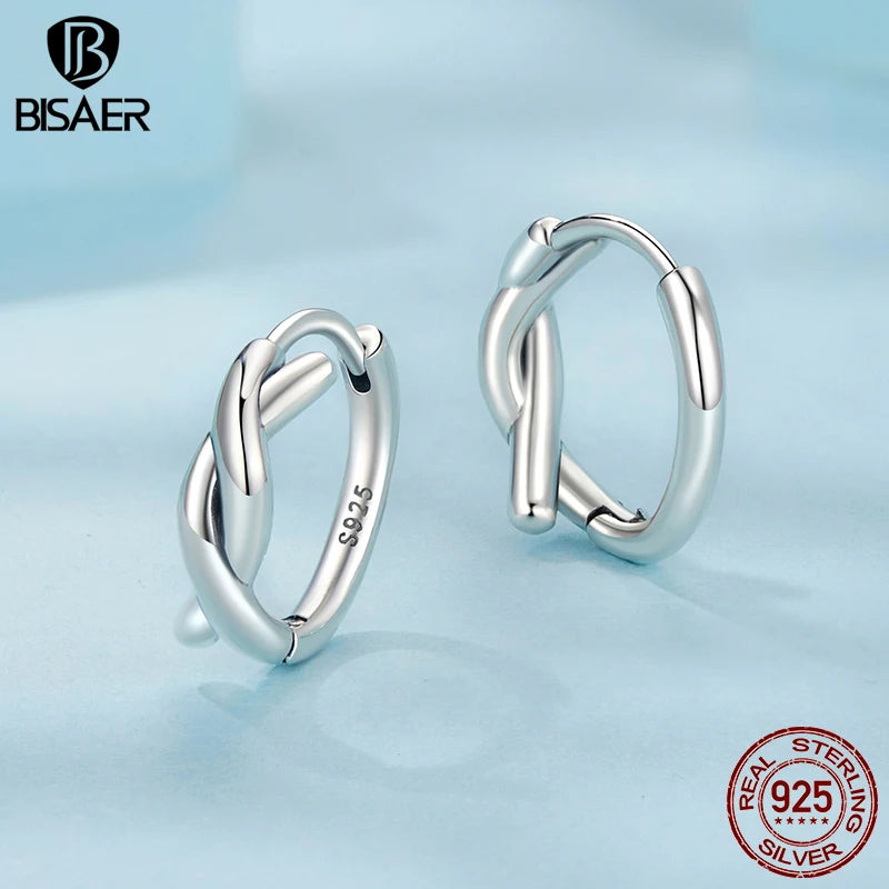 BISAER 925 Sterling Silver Twisted Hoop Earrings Round Classic Hypoallergenic Ear ClipFor Women Party Original Fine Jewelry Gift