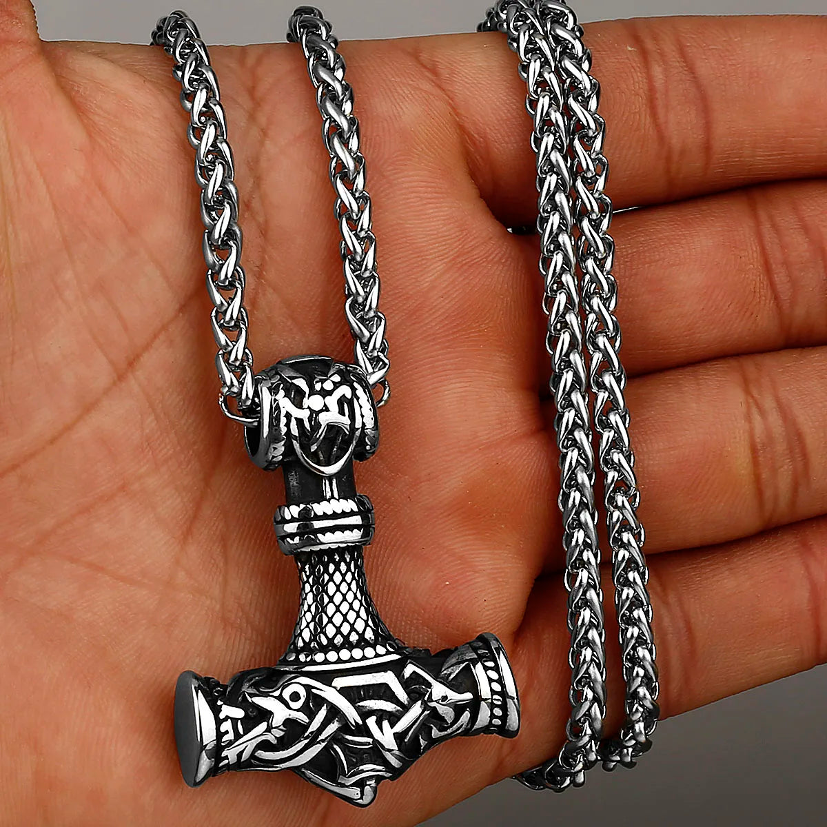 Viking Thor's Hammer Vintage Personality Necklace Stainless Steel Vegvisir Anchor Pendant Necklace Men's Amulet Jewelry Gift