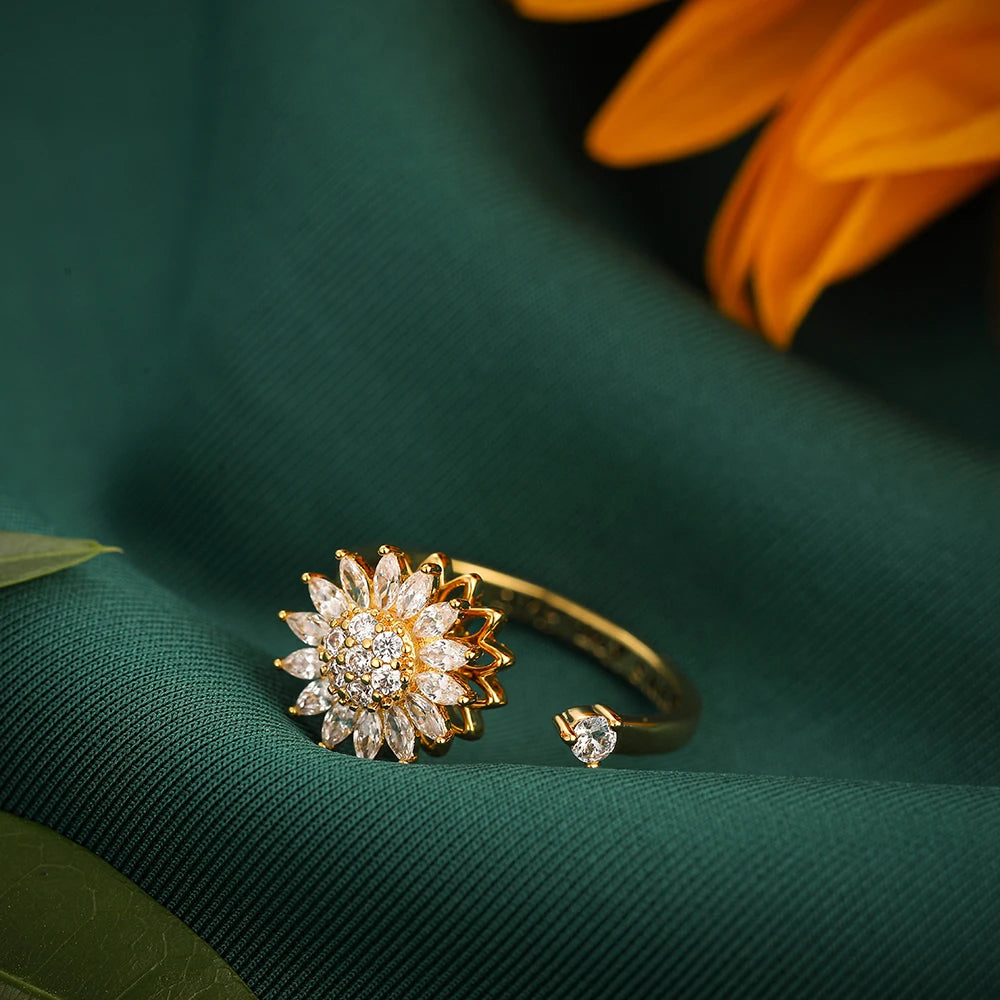 Anillos antiestrés y ansiedad para mujer, de acero inoxidable, chapados en oro, giratorios, con forma de sol, estrella, mal de ojo, girasol