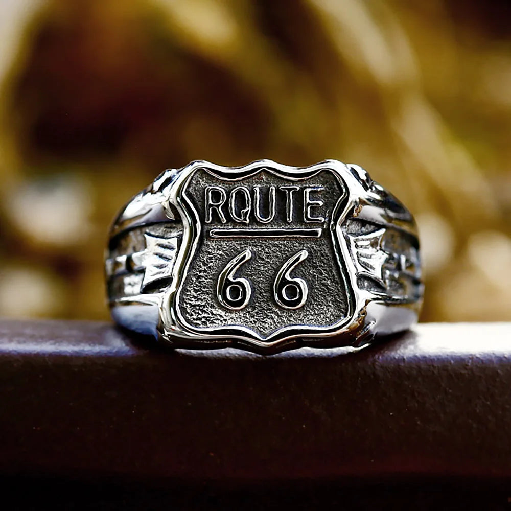 Vintage Punk Stainless Steel Route 66 Rings For Men Women Fashion High Polished American Roads Ring Biker Jewelry Dropshipping