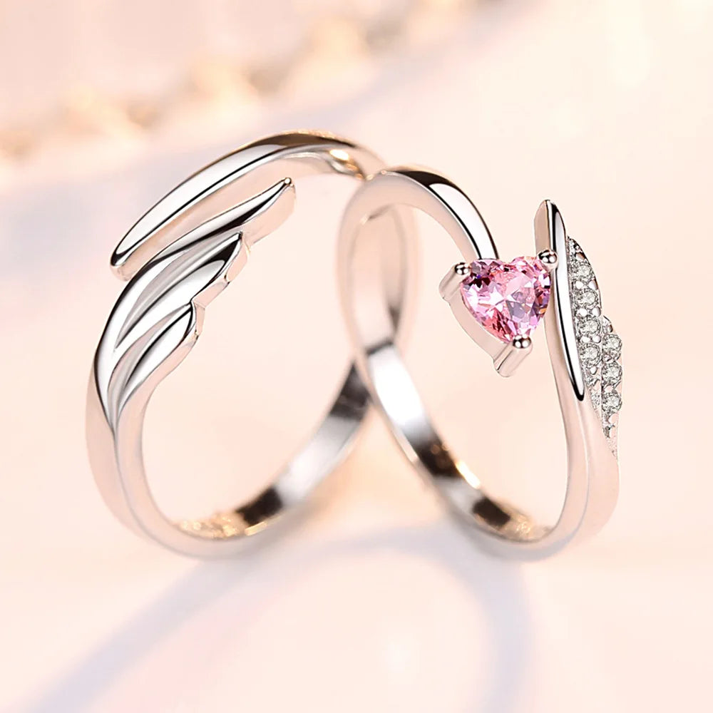 Woman's 925 Sterling Silver Fashion Jewelry New Crystal Zircon Wings Couple Rings For Man XY0347