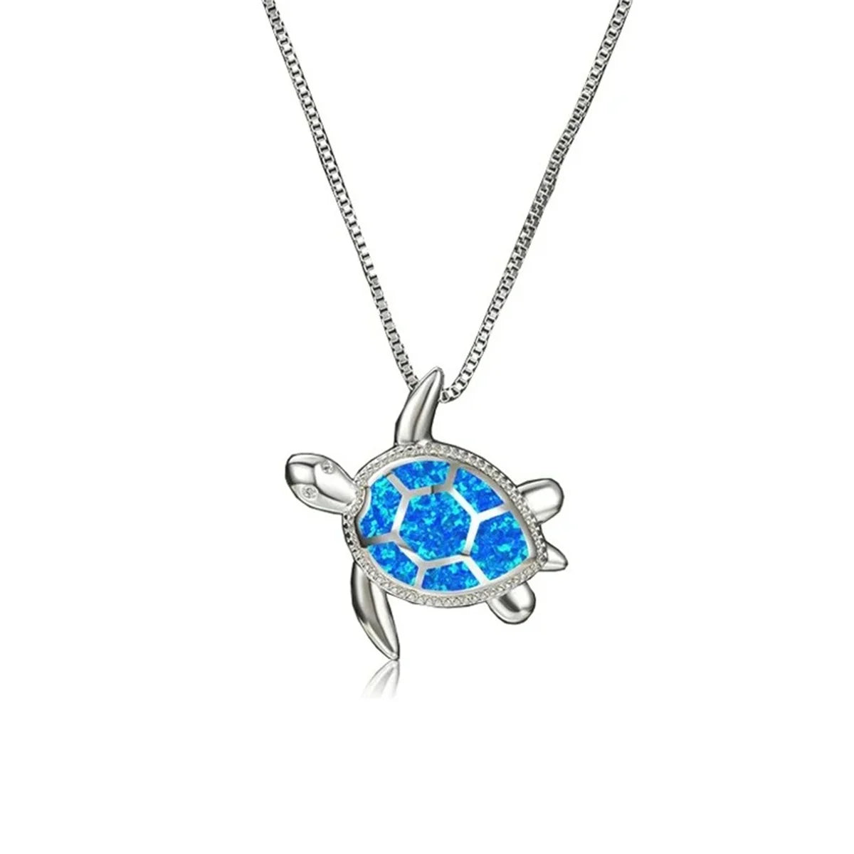 Bohemia Cute Turtle Pendant Necklace For Women Inlay Imitation Blue Opal Necklace Wedding Party Jewelry Christmas Gifts for Her