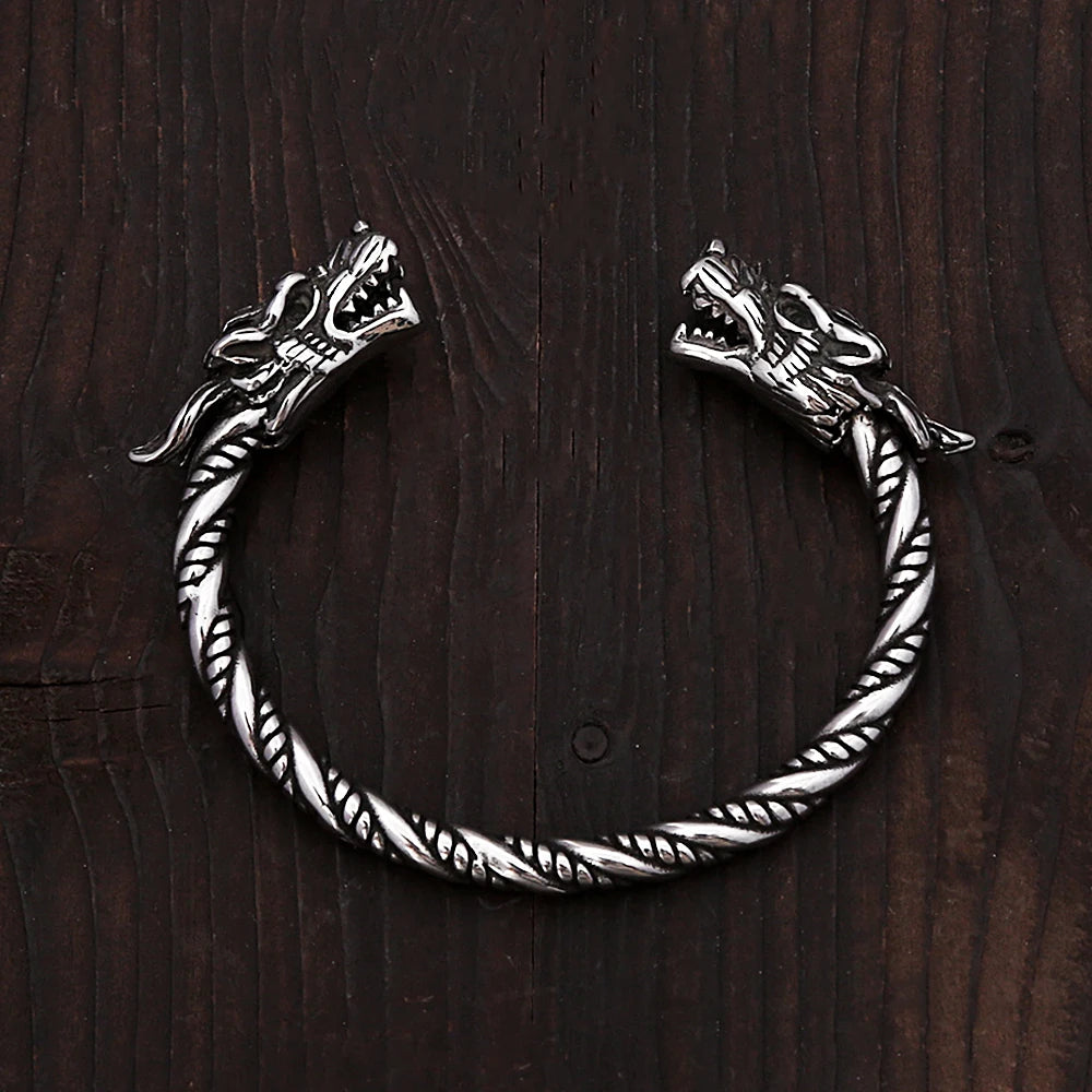 Classic Vintage Vikings Dragon Head Bracelet For Men Women Stainless Steel Punk Fashion Wristband Cuff Bangles Animal Jewelry