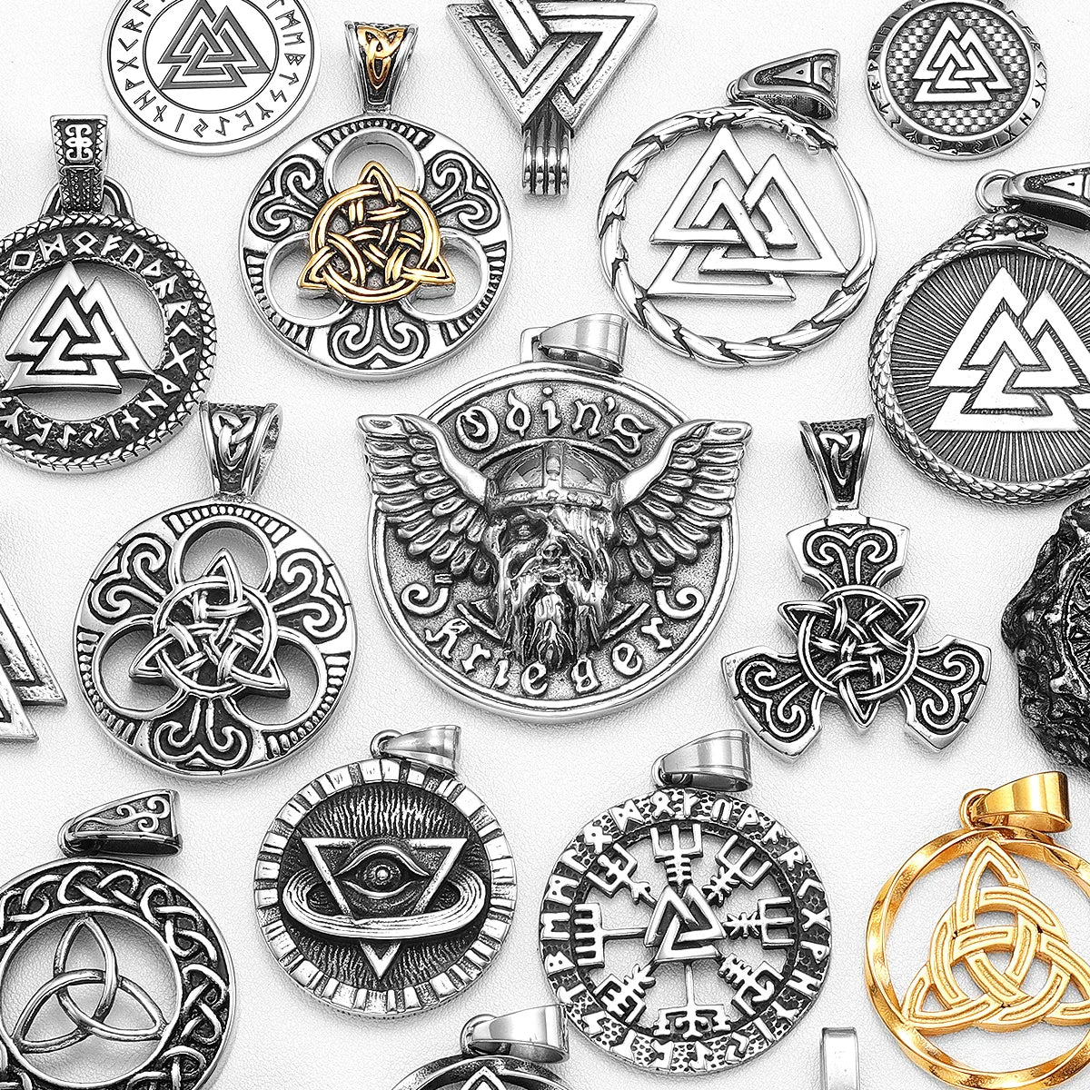 Odin Triangle Men Pendant Viking Variety Necklace 316L Stainless Steel Celtic Knot Chain Punk Rock for Friend Male Jewelry Gift