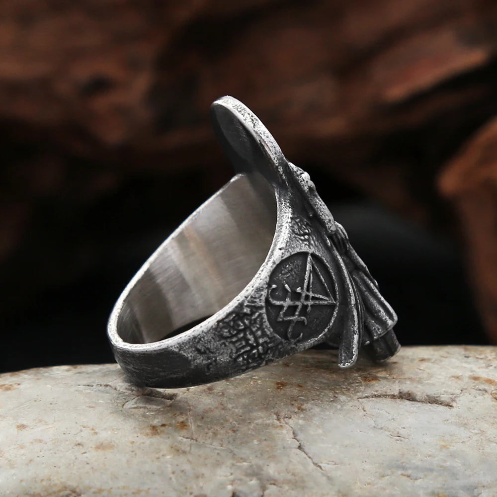 New Gothic Stainless Steel Lucifer Satanic Signet Ring For Men With Anubis Rings Punk Fashion Vintage Pagan Jewelry Dropshipping