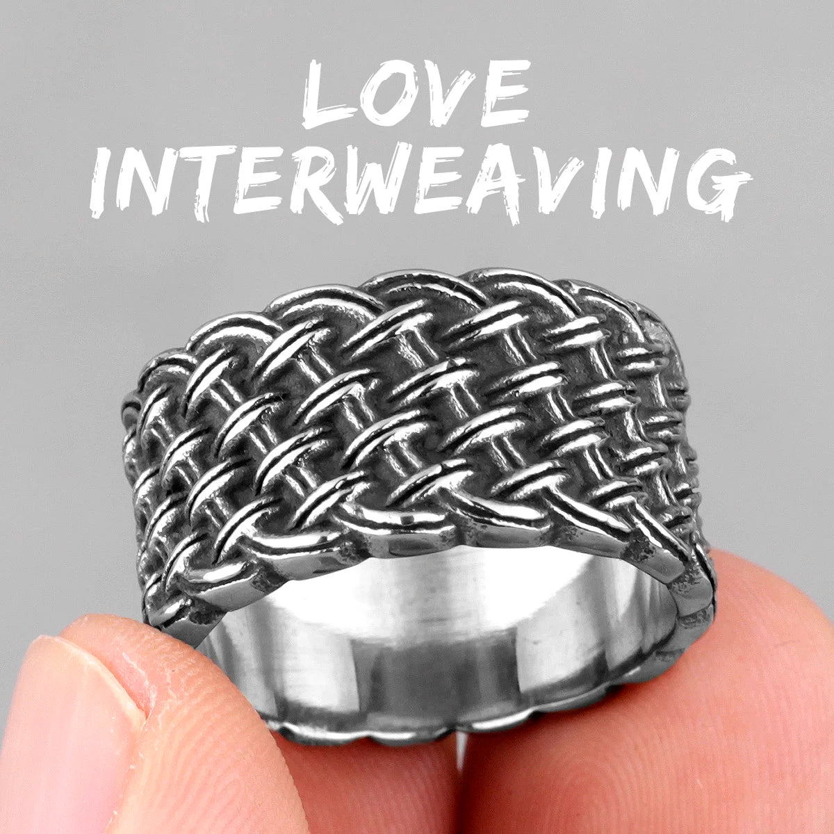 Grid Weave Ring 316L Stainless Steel Retro Industrial Style Mens Texture Rings Simple for Male Boyfriend Biker Jewelry Best Gift