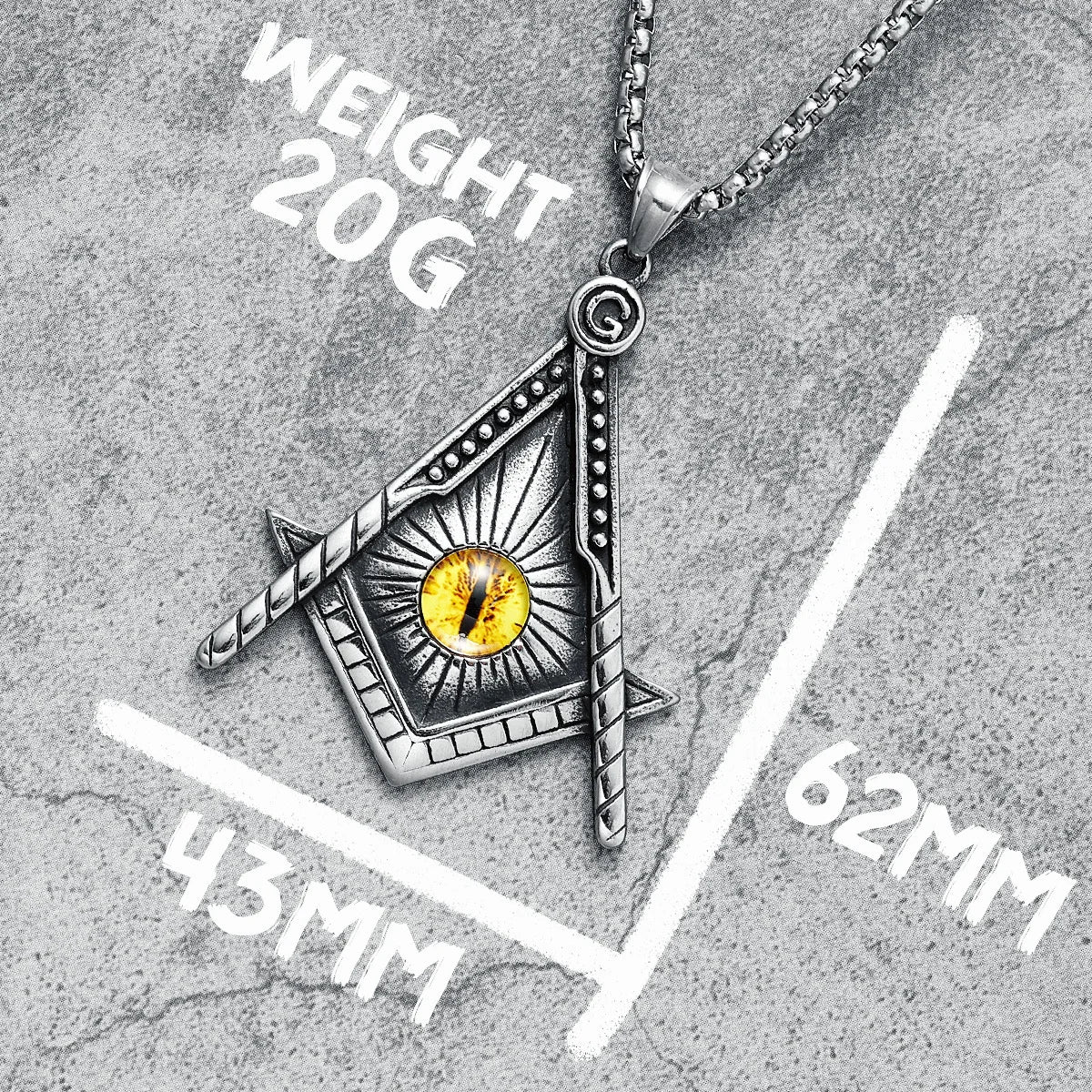 Masonic Eye Men Necklace Freemasonry 316L Stainless Steel Pendant Chain Religion Rock Punk Rap for Biker Rider Male Jewelry Gift