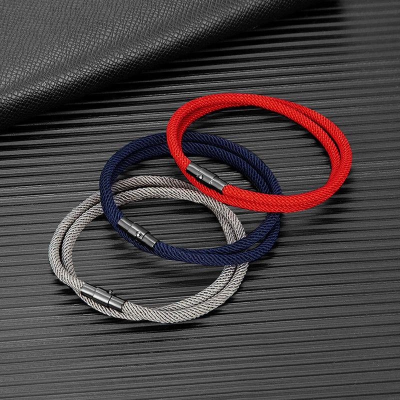 MKENDN Minimalist Double Layer Rope Bracelet Men Women Lucky Red Thread Bracelet Black 316L Magnet Clasp Couple Survival Jewelry