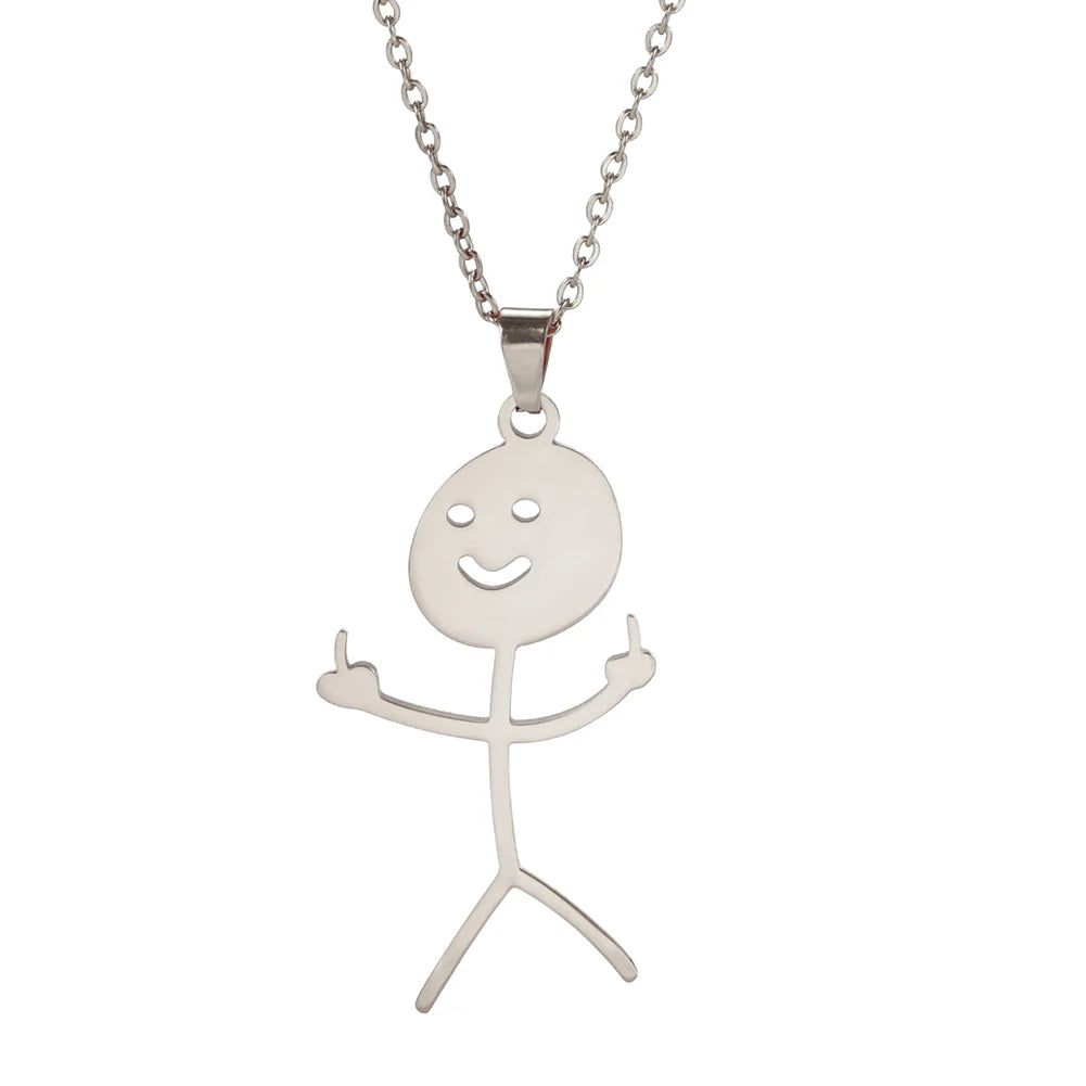 Dreamtimes Fashion Hip Hop Fxck You Funny Doodle Pendant Necklace For Man Woman Stickman Middle Finger Rock Punk Necklace Party