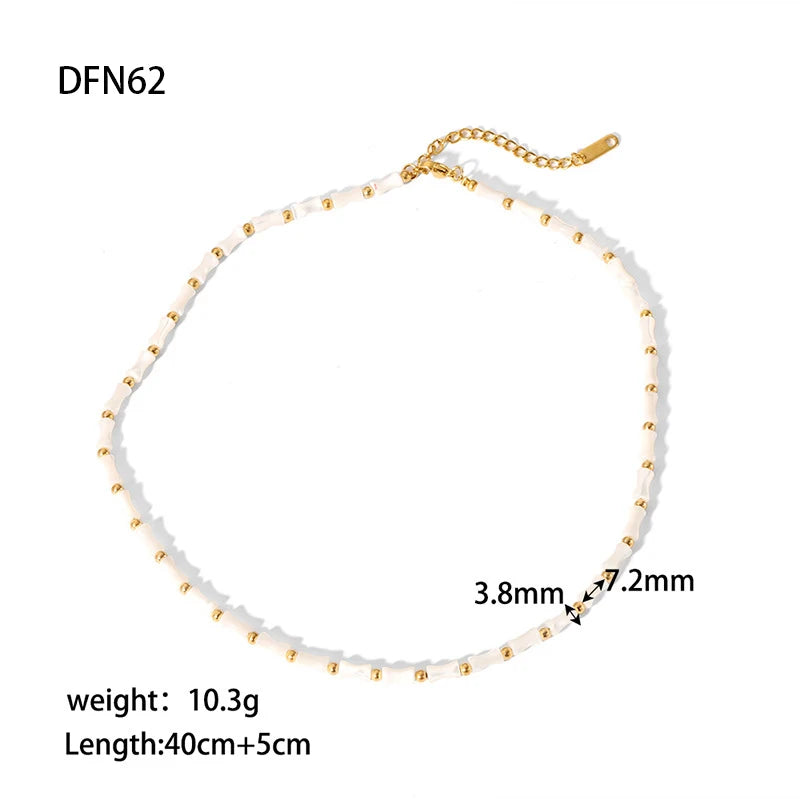 Natural Sea Shell Bamboo Beads 18K Gold Plated Stainless Steel Beads Waterproof Bracelet Necklace for Women Hand Made Jewelry