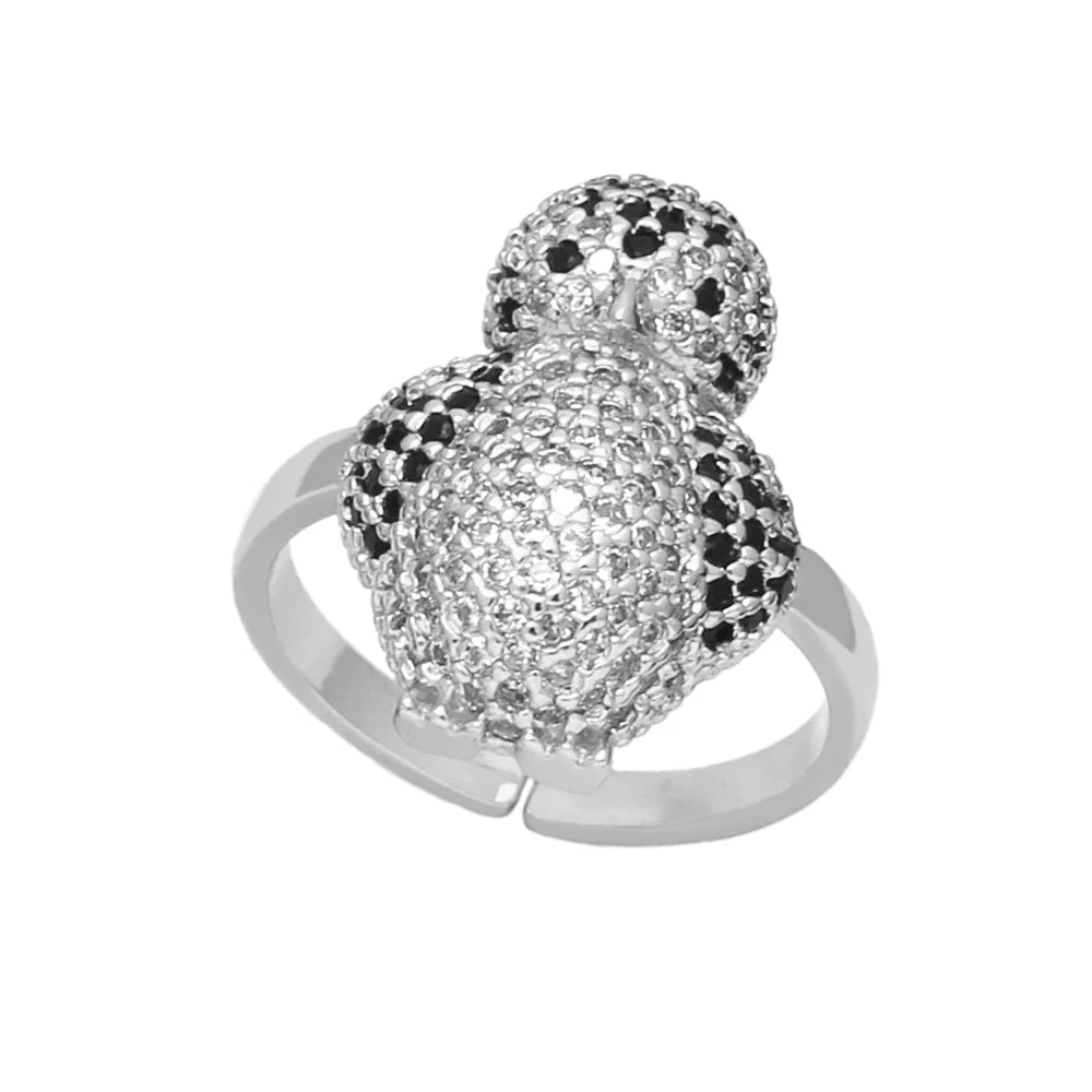 FLOLA Gold Silver Color Penguin Rings for Women Copper Zirconia Animal Rings Crystal Jewelry Friends Gifts rigk35