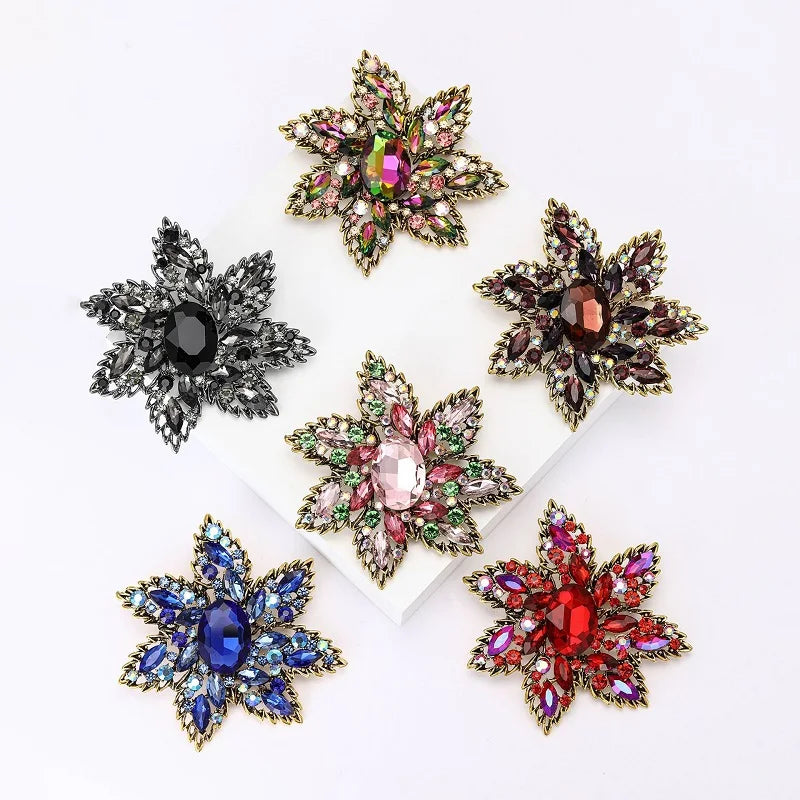 Wuli&baby Big Luxury Crystal Flower Brooches For Women 6-color Sparkling Star-flower Plants Party Office Brooch Pins Gifts