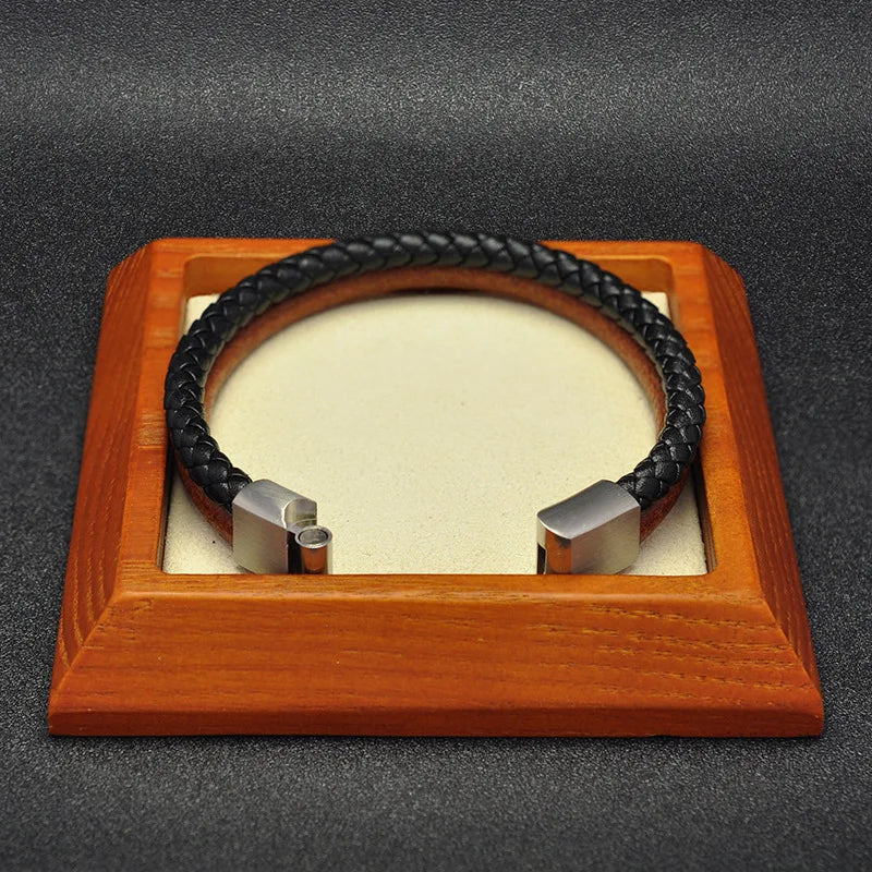 MKENDN Double Strand Original Cowhide Bracelet With Woven LeatherStainless Steel Magnet Buckle Accessories Handmade Gifts