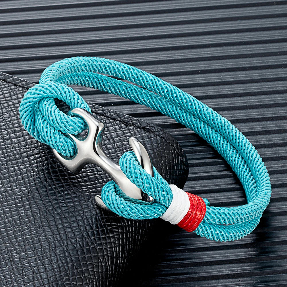 MKENDN Creative Contrast Double Strand Anchor Bracelets Men Women Nautical Survival Rope Bracelets Stainless Steel Anchor Buckle