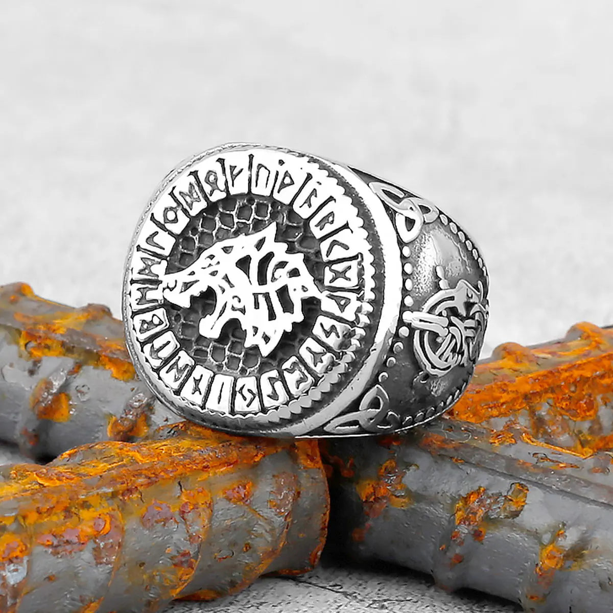 Viking Stainless Steel Ring Anchor Compass Tree of Life Nordic Viking Rune Wolf Men and Women Ring Jewelry for Boyfriend as Gift