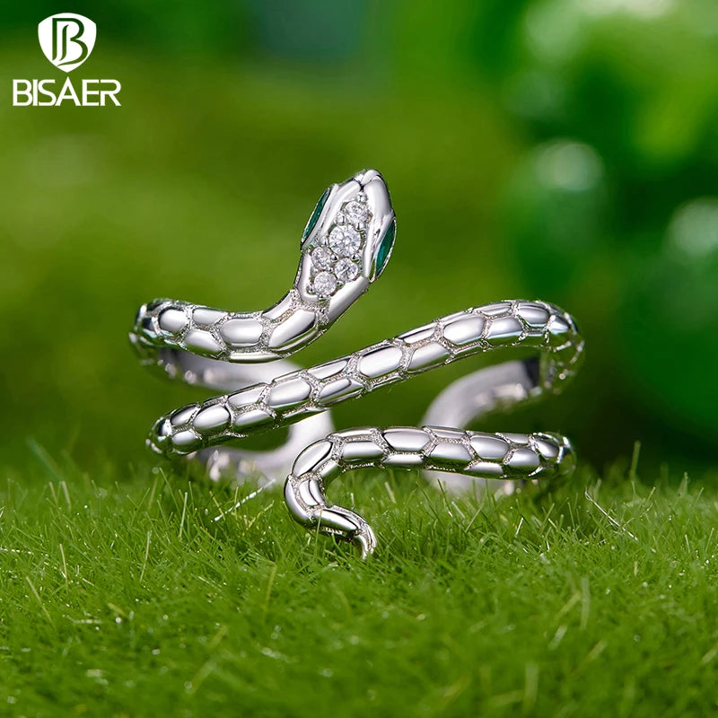 BISAER Multi-layer Coiled Snake Open Ring Adjustable Size 5-9 For Women Wedding Engagement Fashion Jewelry Gift YIR245