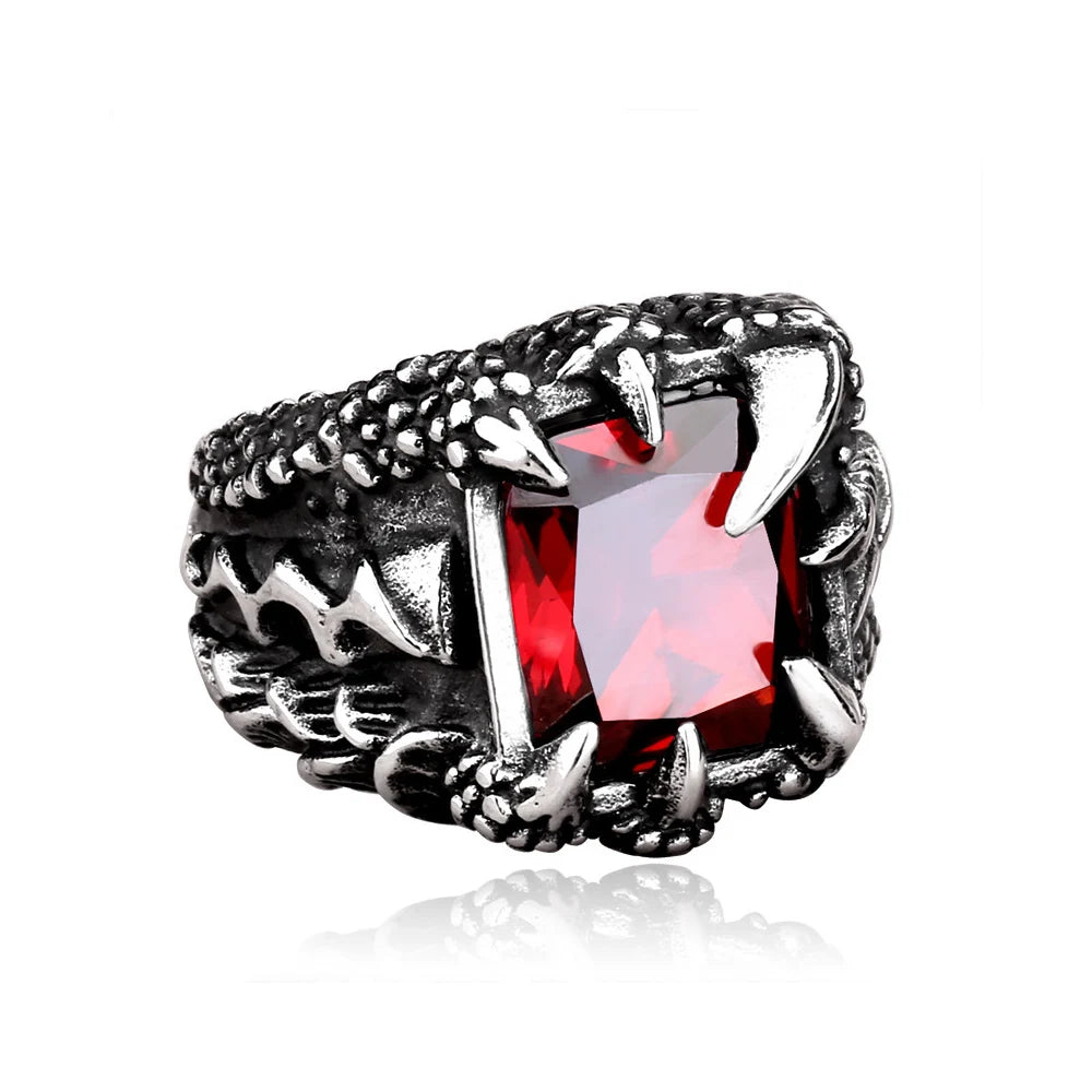 Retro Dragon Claw Blau Schwarz Rot Stein Ring Für Männer Punk Hip Hop Edelstahl Dragon Claw Ring Nachtclub Party Schmuck Geschenk