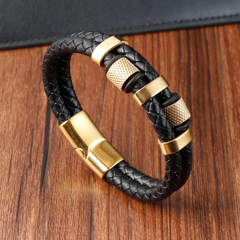 Charm Braid Rope Bracelet For Men Stainless Steel Magnetic Buckle Genuine Leather Bracelets & Bangles Male Female Jewelry