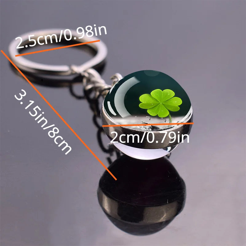 Natural Four-leaf Clover Glass Ball Keychain Daisy Metal Keyring Lucky Fashion Accessories for Women St. Patrick Day Jewelry