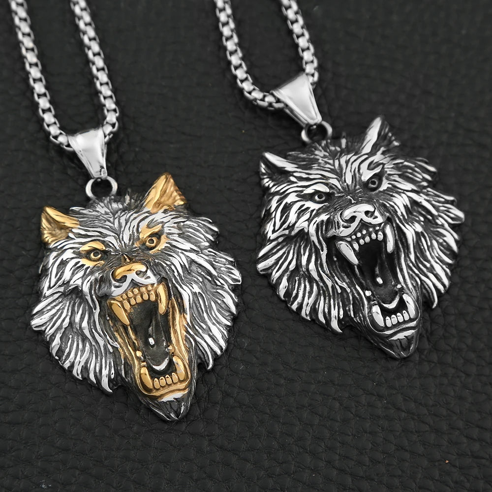 Vintage Nordic Mythology Odin Wolf Pendant Necklace For Men Stainless Steel Viking Fenrir Necklaces Amulet Jewelry Dropshipping